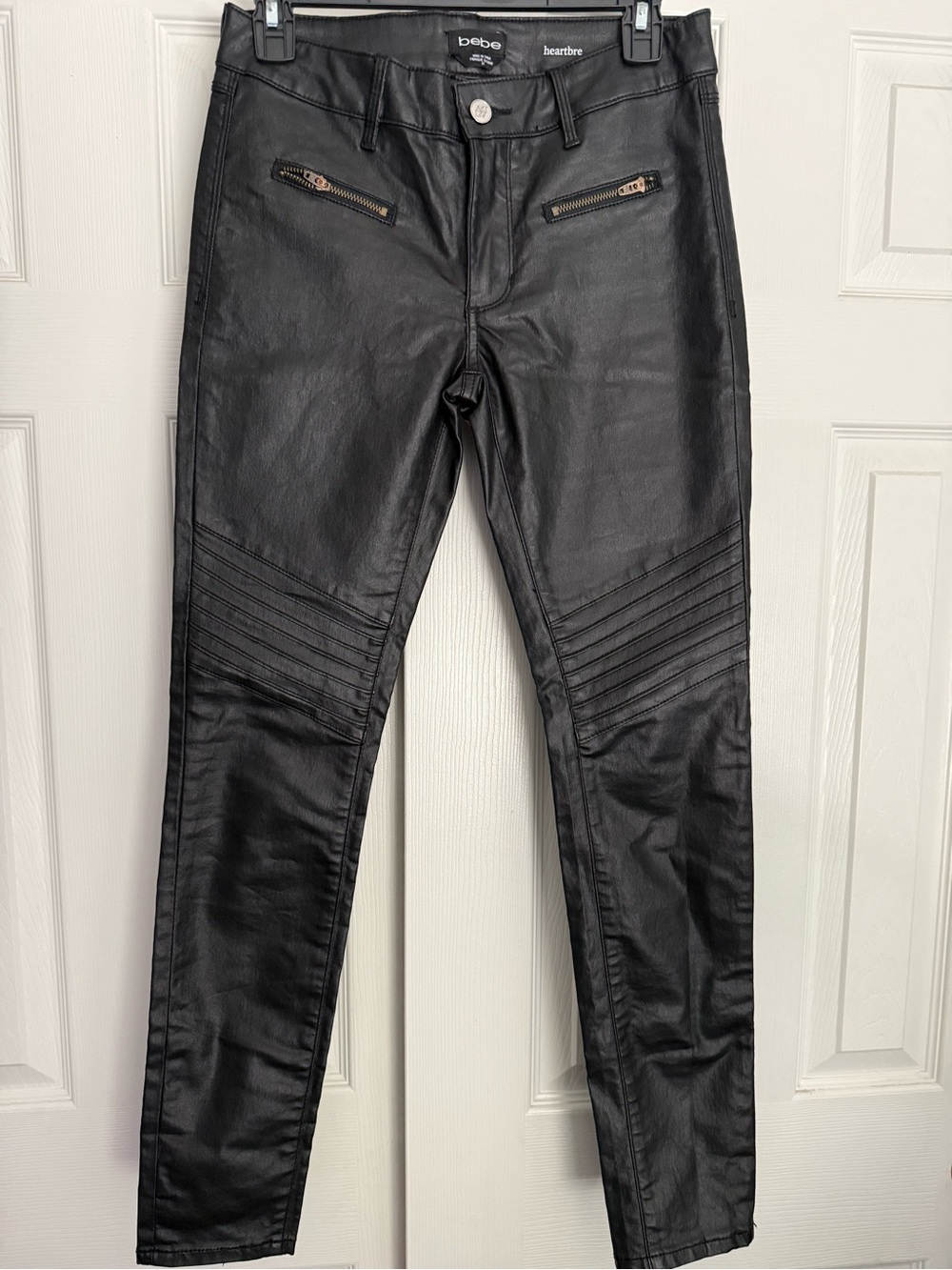 bebe Black Faux Leather Moto-Style Pants